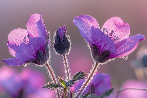 las flores de una planta matinal en el sol de primavera fotografía profesional