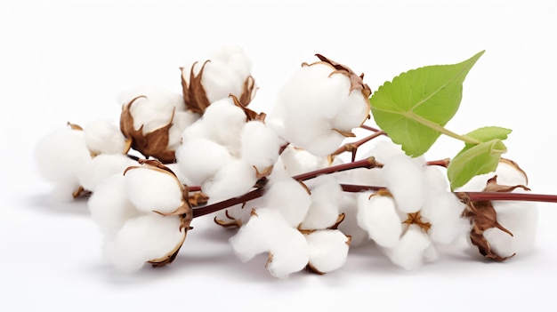 Flores de plantas de algodón aisladas sobre un fondo blanco