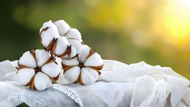 Flores de plantas de algodón en tela blanca