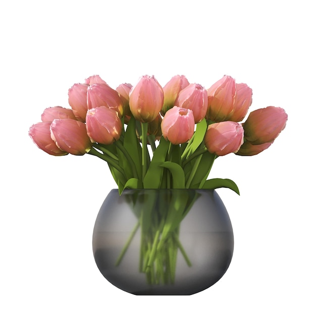 flores y plantas decorativas para el interior, aisladas en fondo blanco, ilustración 3D, cg