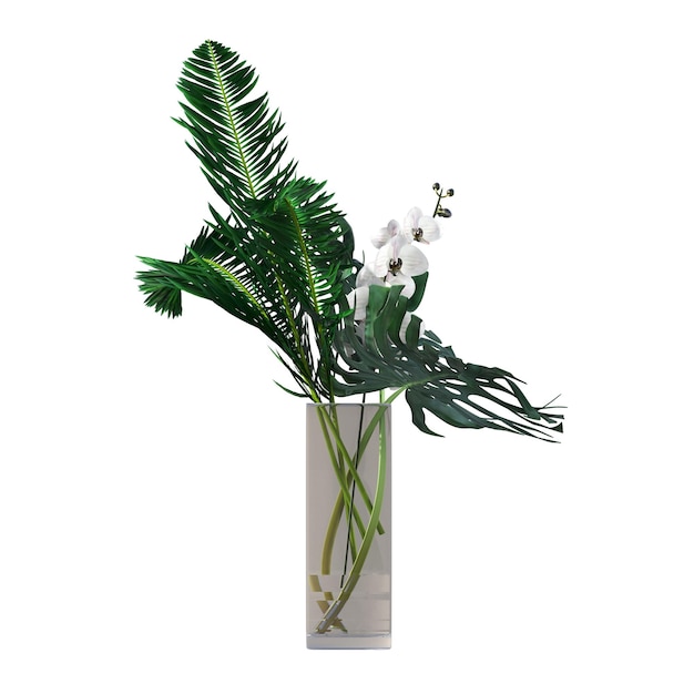 flores y plantas decorativas para el interior, aisladas sobre fondo blanco, ilustración 3D, cg re