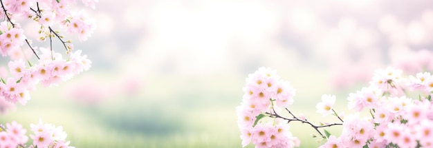 Flores de primavera en banner de postal de fondo borroso IA generativa