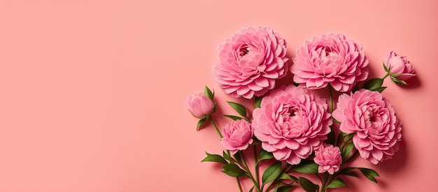 Flores de primavera en banner de tarjeta de fondo rosa IA generativa