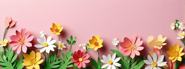 Foto flores de primavera cortadas en papel con espacio de copia fondo de primavera creativo con ilustración de espacio de maqueta