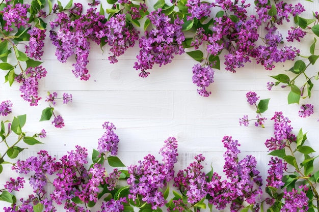 Flores de primavera Flores rosadas sobre un fondo de madera blanca Flores de espacio de copia de vista superior de colocación plana