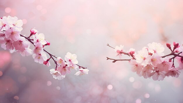 Flores de primavera en el fondo con flor rosada y sakura cerrada