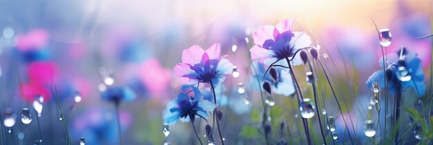 Flores de primavera con gotas de rocío