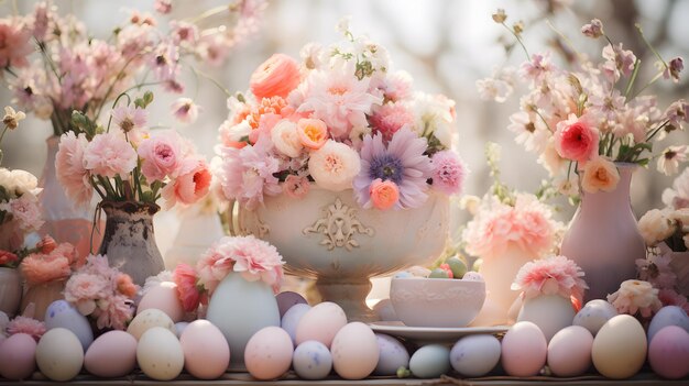 Las flores de la primavera Los huevos de Pascua delician