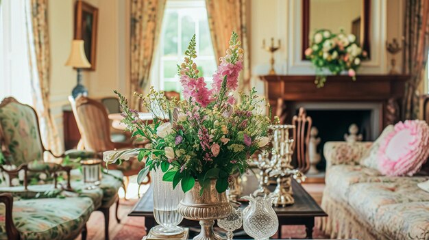 Flores de primavera en jarrón vintage hermoso arreglo floral decoración del hogar boda y diseño de florista