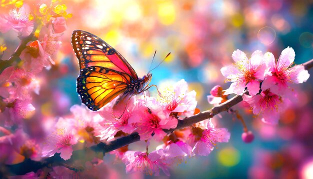 Foto flores de primavera con mariposas