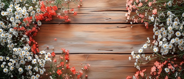 Flores de primavera en una mesa de madera