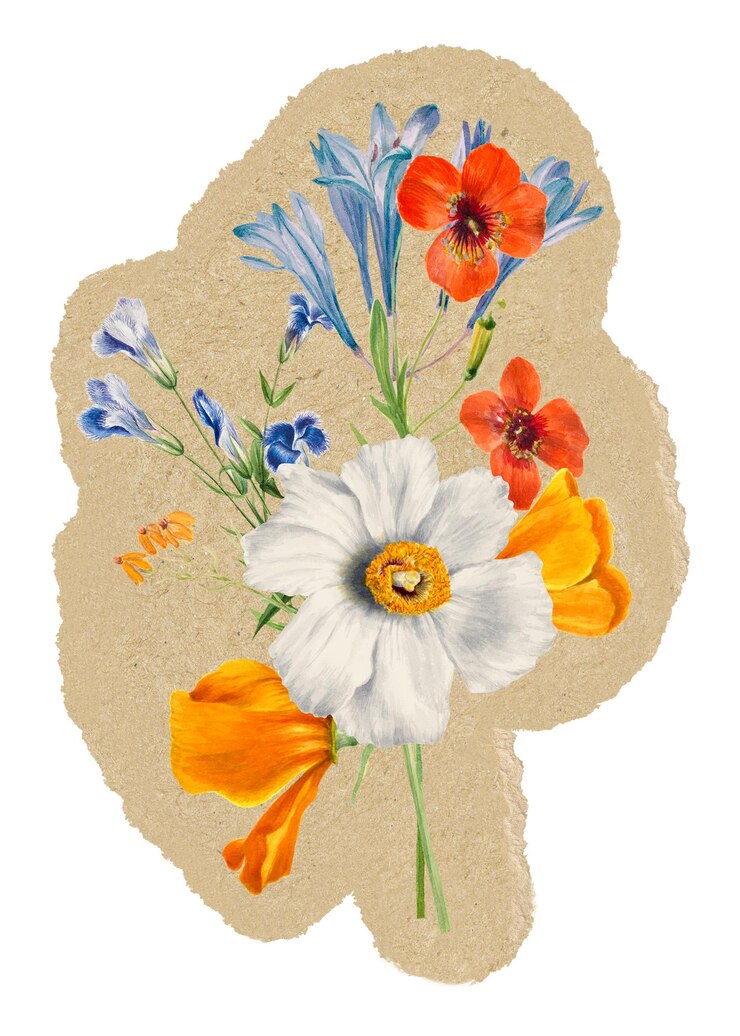 Foto flores de primavera pegatinas png papel rasgado fondo transparente