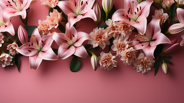 Foto flores de primavera sobre un fondo rosado