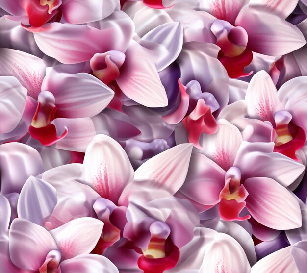las flores púrpuras y blancas están dispuestas en un patrón generativo ai