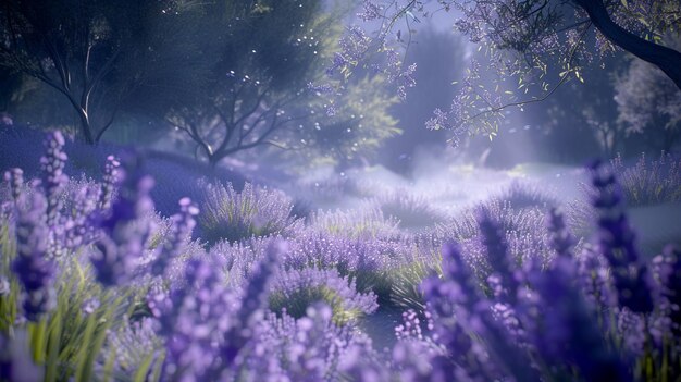 Flores púrpuras en un delicado paisaje de jardín