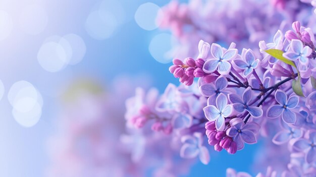 Las flores púrpuras están floreciendo en una rama contra un cielo azul generativo ai