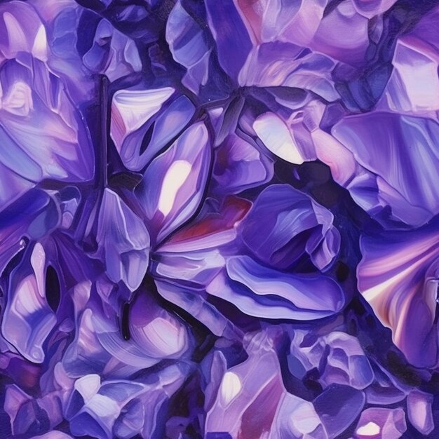 las flores púrpuras están pintadas en un estilo de pintura con un fondo negro generativo ai