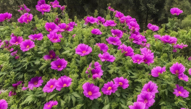 flores púrpuras en un jardín con un centro amarillo