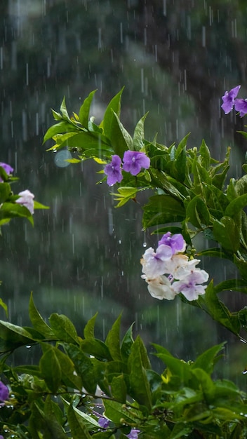 Flores púrpuras bajo la lluvia