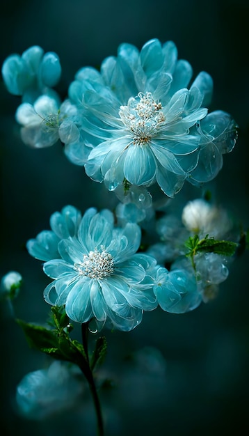 Flores que são azuis e brancas com gotas de água nelas generativas ai