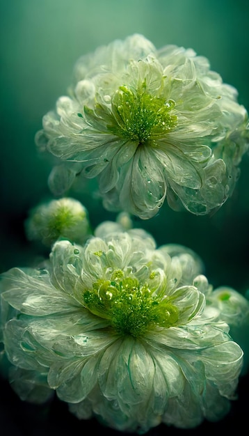 Flores que son blancas y verdes con un fondo generativo ai