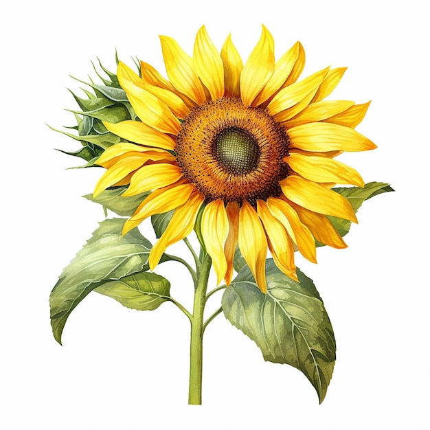 Flores Radiantes Acuarela Realista Girasol Botánico