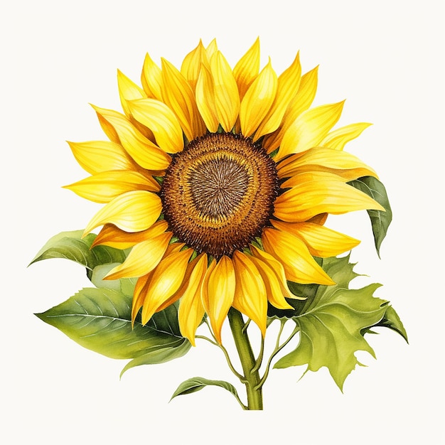 Flores Radiantes Acuarela Realista Girasol Botánico