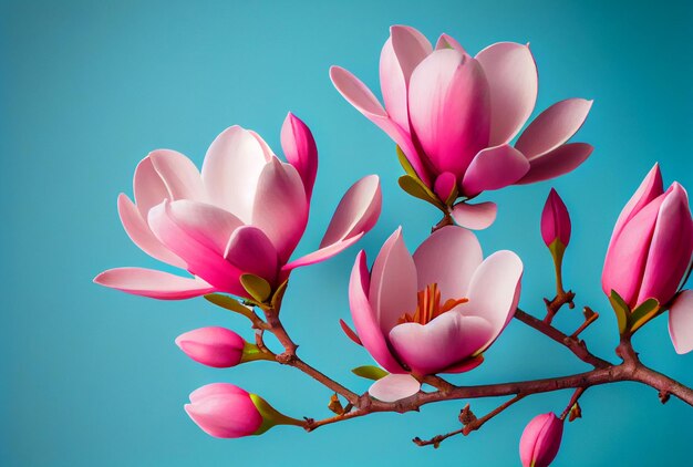 Flores y ramitas de magnolia de primavera. IA generativa