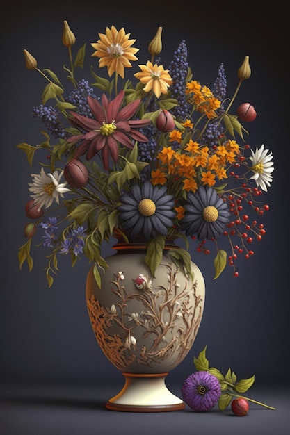 Flores realistas com vaso Generative AI