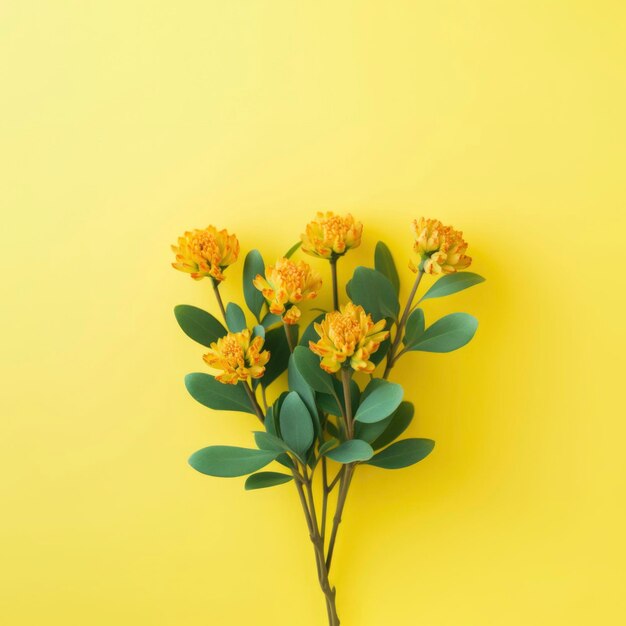 Foto flores de rhodiola rosea sobre fondo amarillo pastel concepto de suplementos de adaptógeno generado por ai