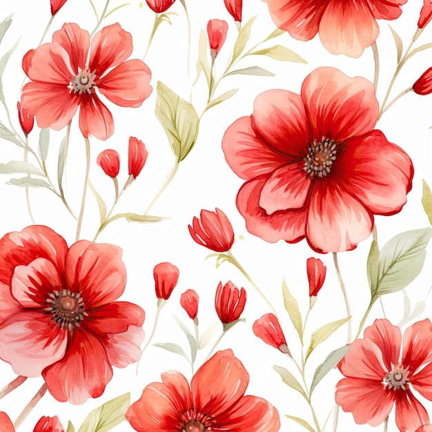 Flores rojas acuarela patrones sin costuras acuarela imagen de flores florales