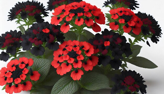 flores rojas y negras Verbena de cerca