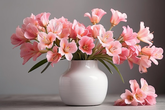 Foto flores rosa de alstremeria em vaso branco