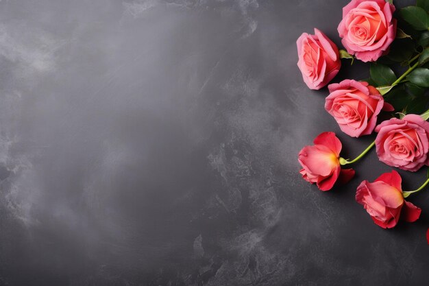 Foto flores de rosa día de san valentín en textura de cemento con espacio de copia