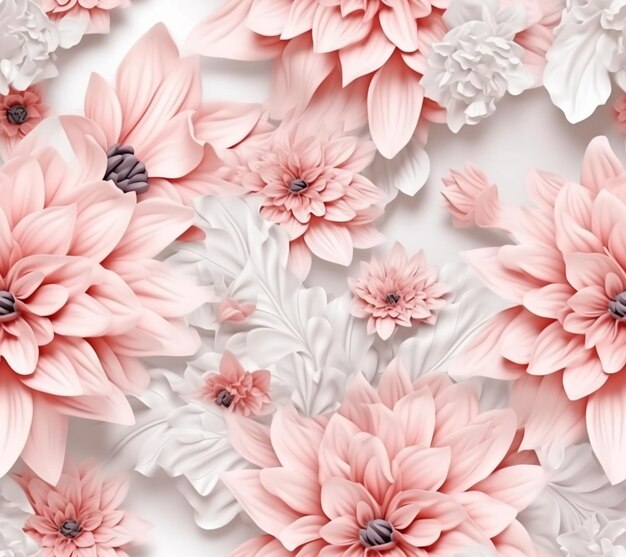 flores rosa e brancas estão dispostas em uma superfície branca generativa ai