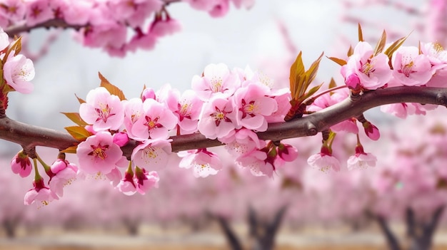 Foto flores rosadas de almendro en la rama