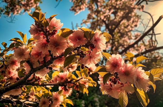 flores rosadas en un árbol con hojas verdes