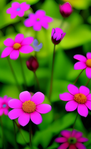 Flores rosadas en un campo verde