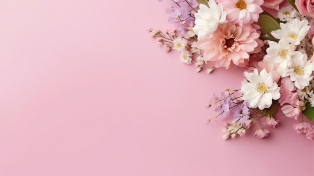 Flores rosadas en una composición en perspectiva superior contra un fondo suave GENERAR IA