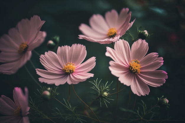 Flores rosadas del cosmos en jardín Ilustración Generativa AI