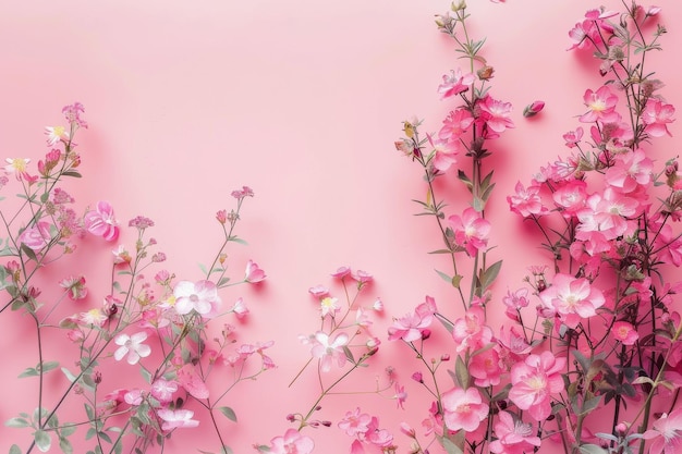Las flores rosadas florecen contra un fondo rosado