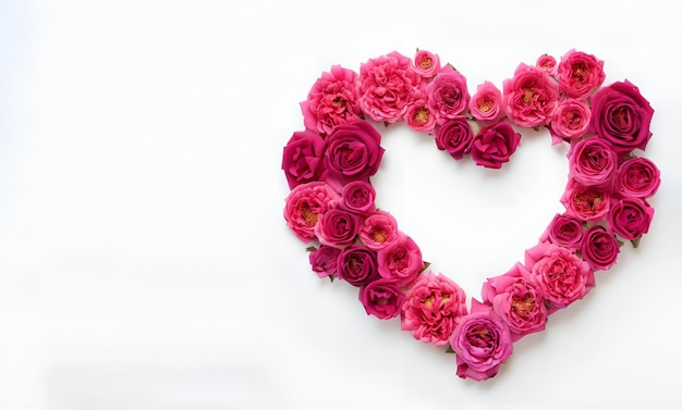 Flores rosadas en forma de corazón sobre un fondo blanco ai generativo