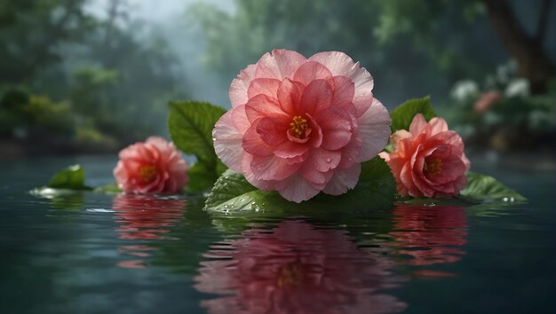 flores rosadas con hojas verdes y flores rosadas en el agua