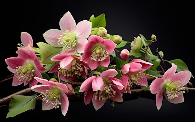 Flores rosadas con hojas verdes