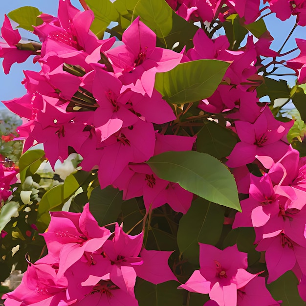 flores rosadas en el jardín con un cielo azul en el fondo