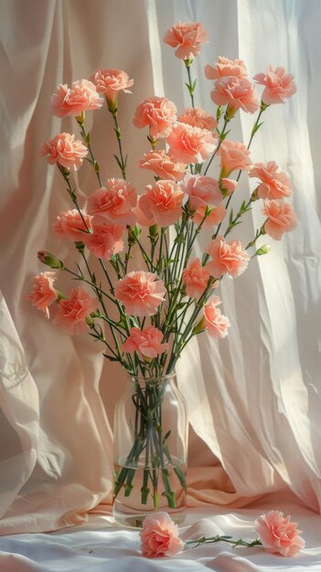 Flores rosadas en un jarrón en la mesa