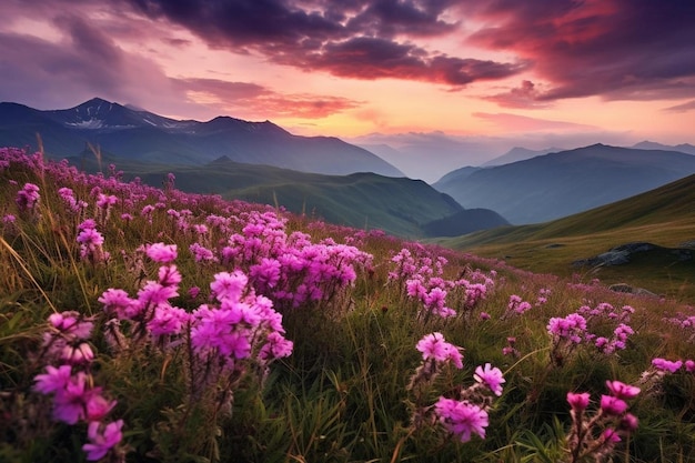 flores rosadas en las montañas