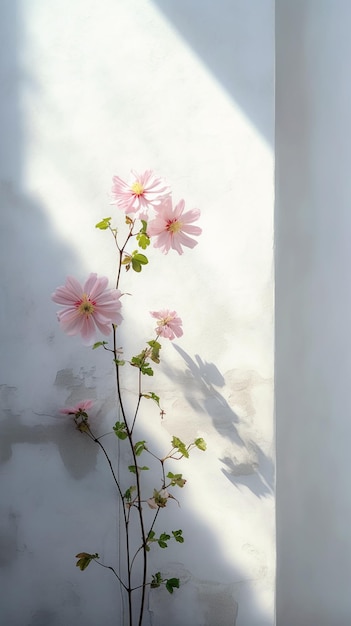 Flores rosadas en una pared blanca