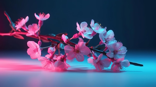 Flores rosadas que nacen de una rama de un árbol Generativo ai