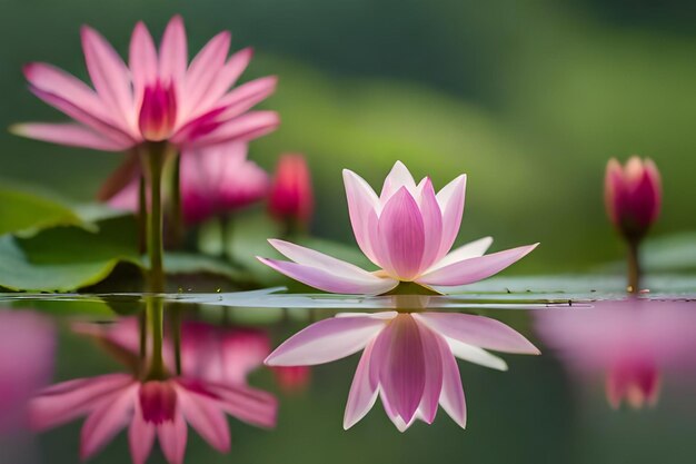 Foto flores rosadas reflejadas en un estanque